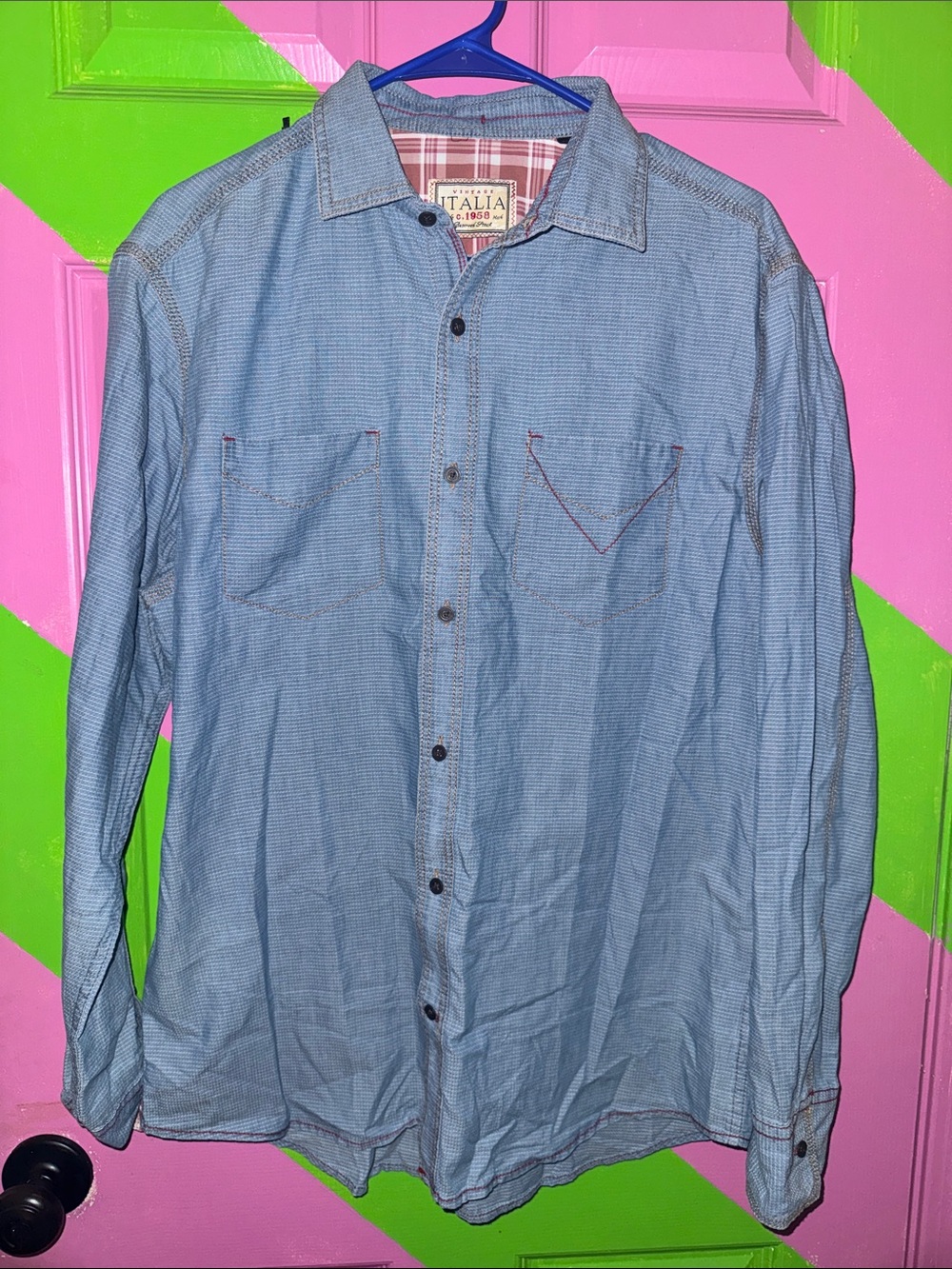 Italina Sky Blue Men's Casual Button-Down Shirt